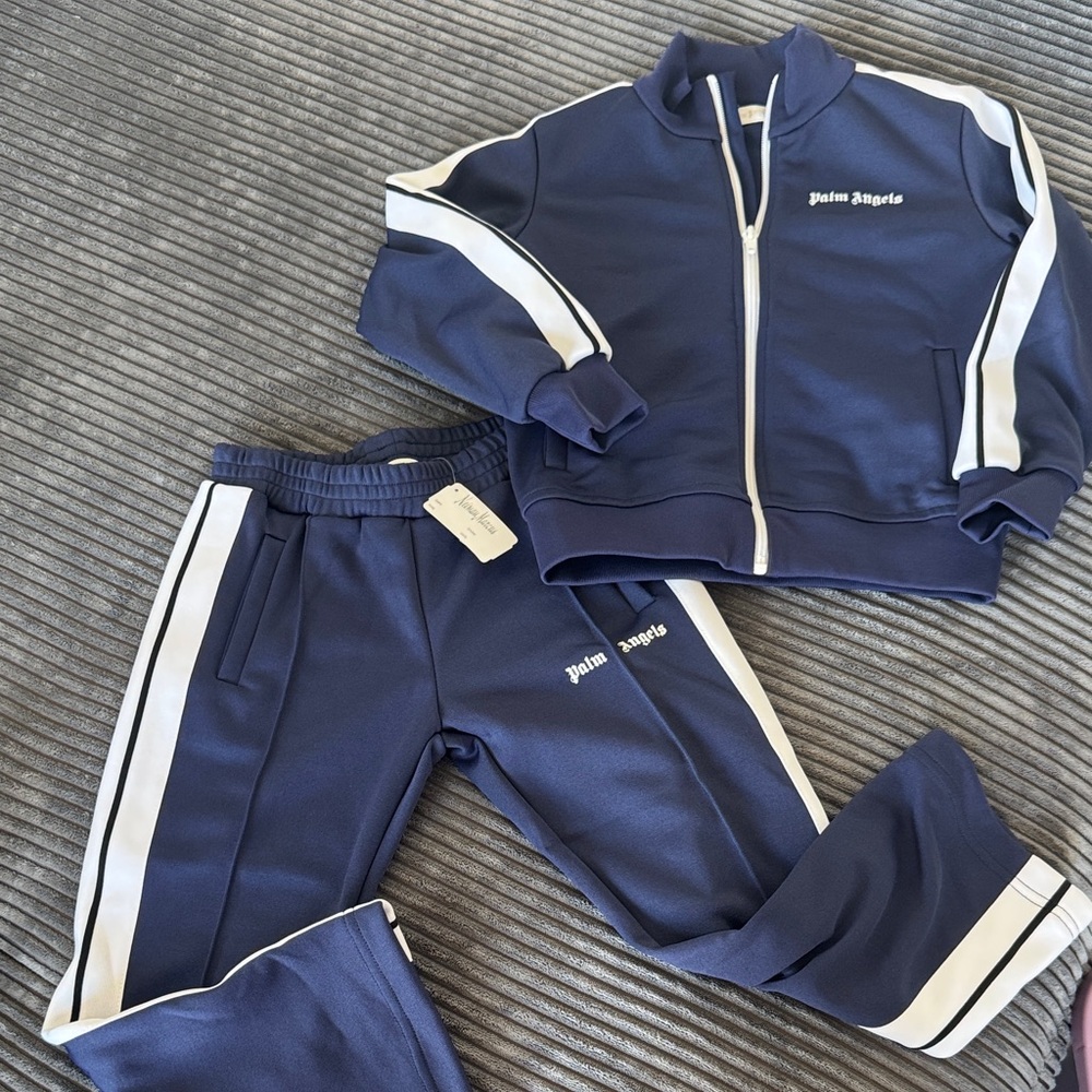 Palm Angels Kids Blue and White Jogger Set